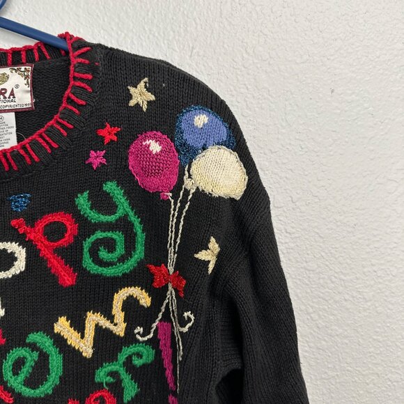 Vtg Y2k Happy New Year 2000 Cardigan Sweater Medium Ugly Xmas Knit Womens - Picture 5 of 6